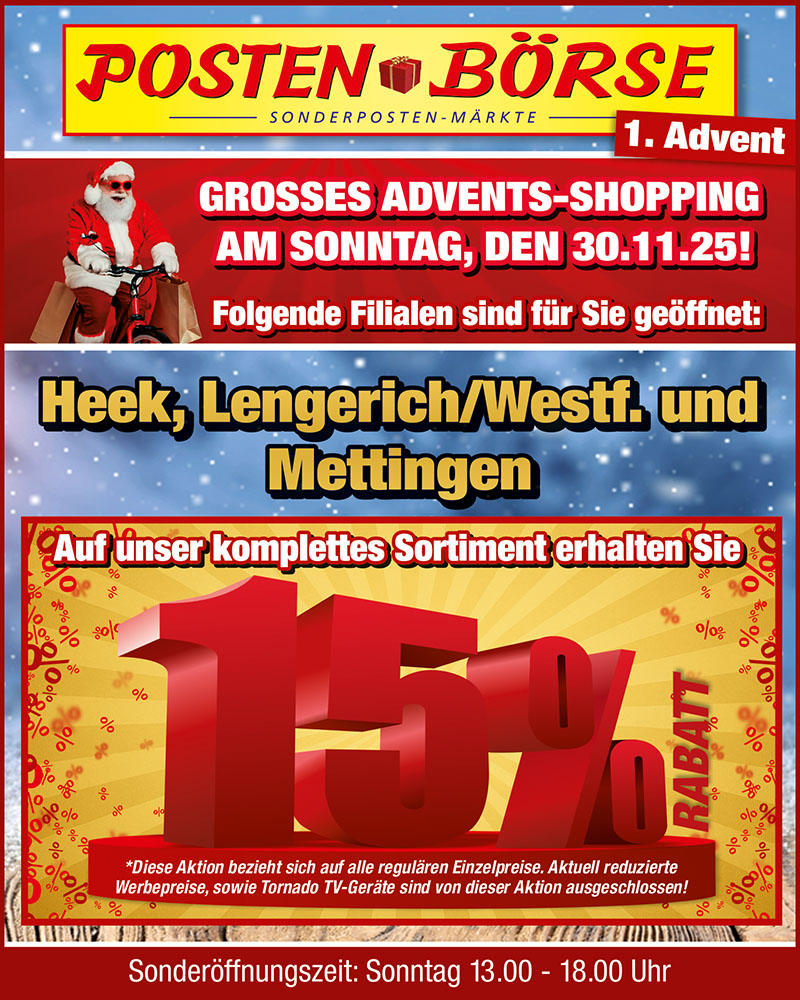 Verkaufsoffener Sonntag in den Posten-Boerse Filialen