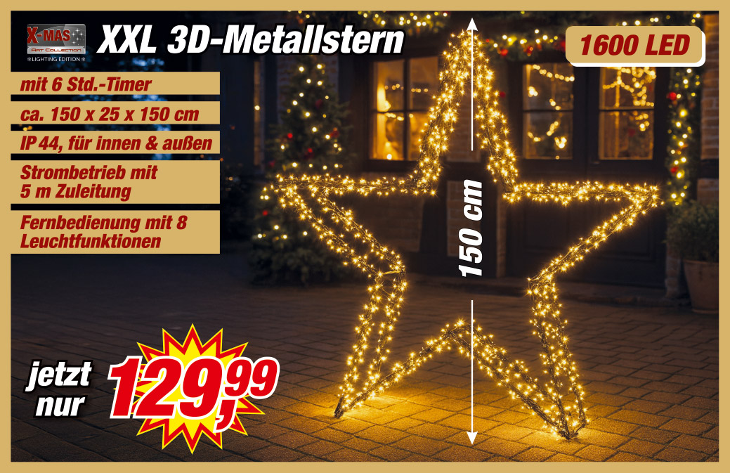 Angebot - XXL Metallstern 150 cm Höhe 1600 LEDs