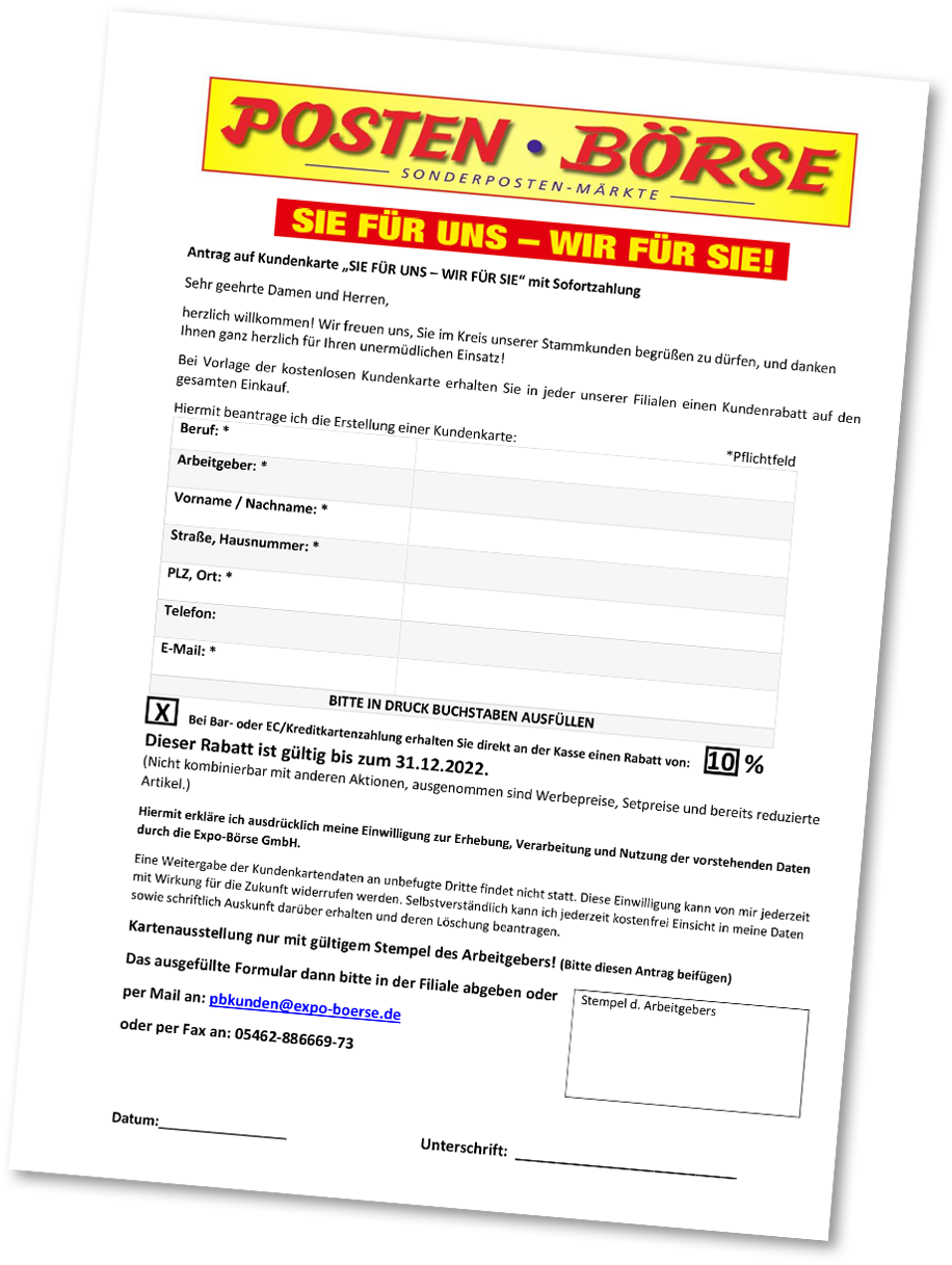 Formular Kundenkarte